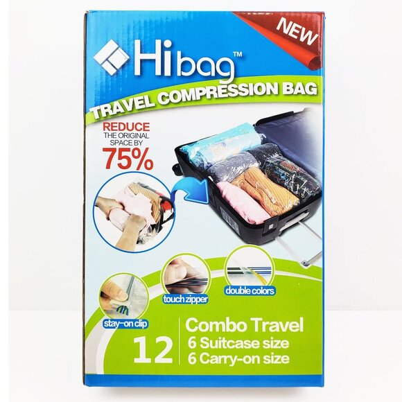 HiBag Travel Compress Storage Bags Combo 12 pc. Suitcase Carry-On NIB - Picture 1 of 8
